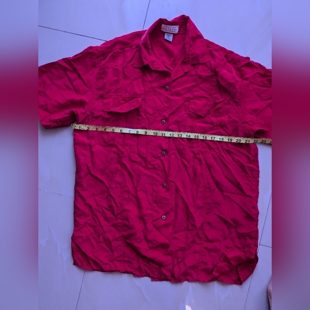 EXPRESS Compagnie Internationale Shirt Sleeve button-down Shirt 100% Silk M - Picture 12 of 14